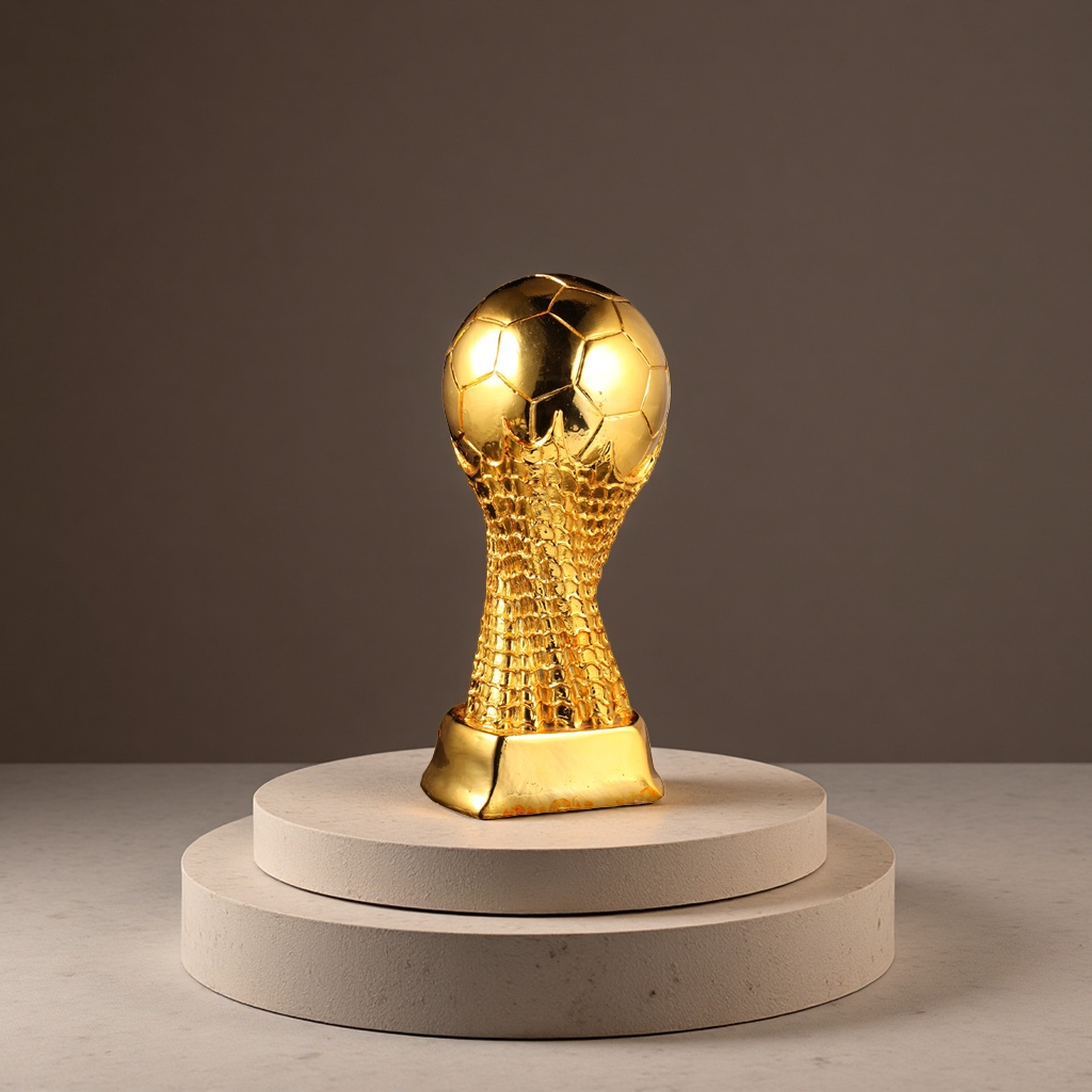 Golden football trophy casting process, metal material, commemorative collectible, event award ceremony details Picture