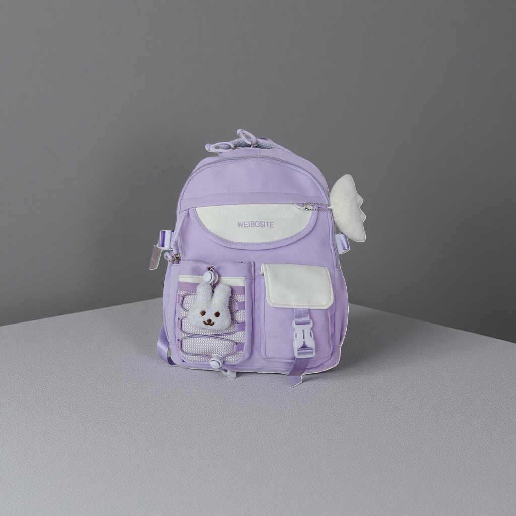 Purple children's schoolbag, lightweight and large-capacity student backpack, cute cartoon design, anti-loss shoulder strap