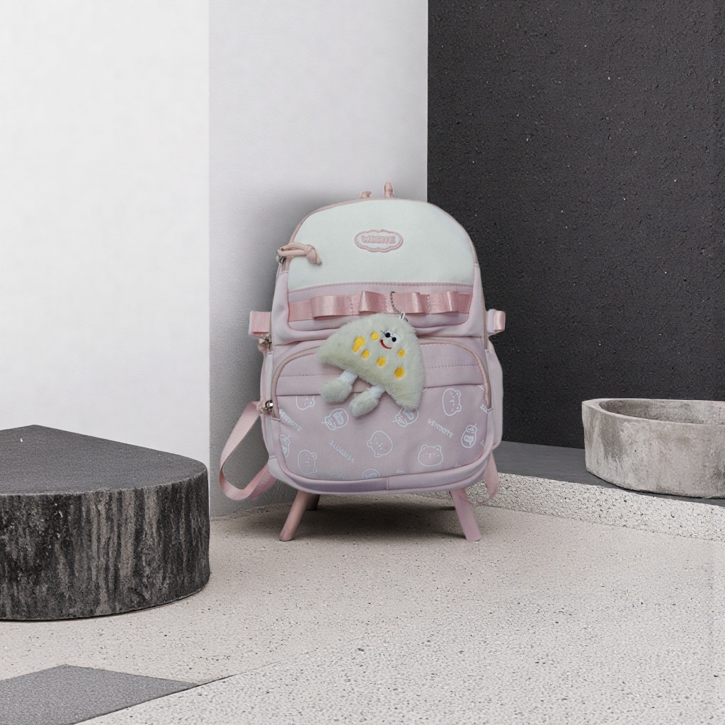 Pink cartoon children's schoolbag with large capacity packaging for students' daily school supplies