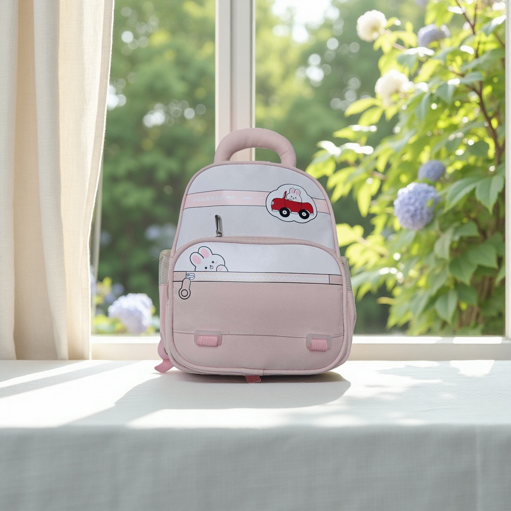 粉色卡通兔子图案学生书包大容量防泼水轻便上学 backpack