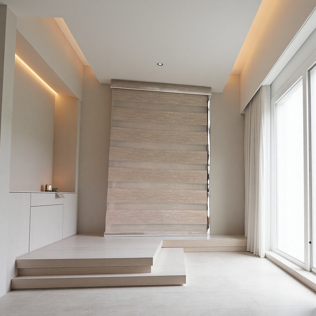 Roller blinds are simple and light-blocking for living rooms and bedrooms. Modern and breathable blinds details Picture