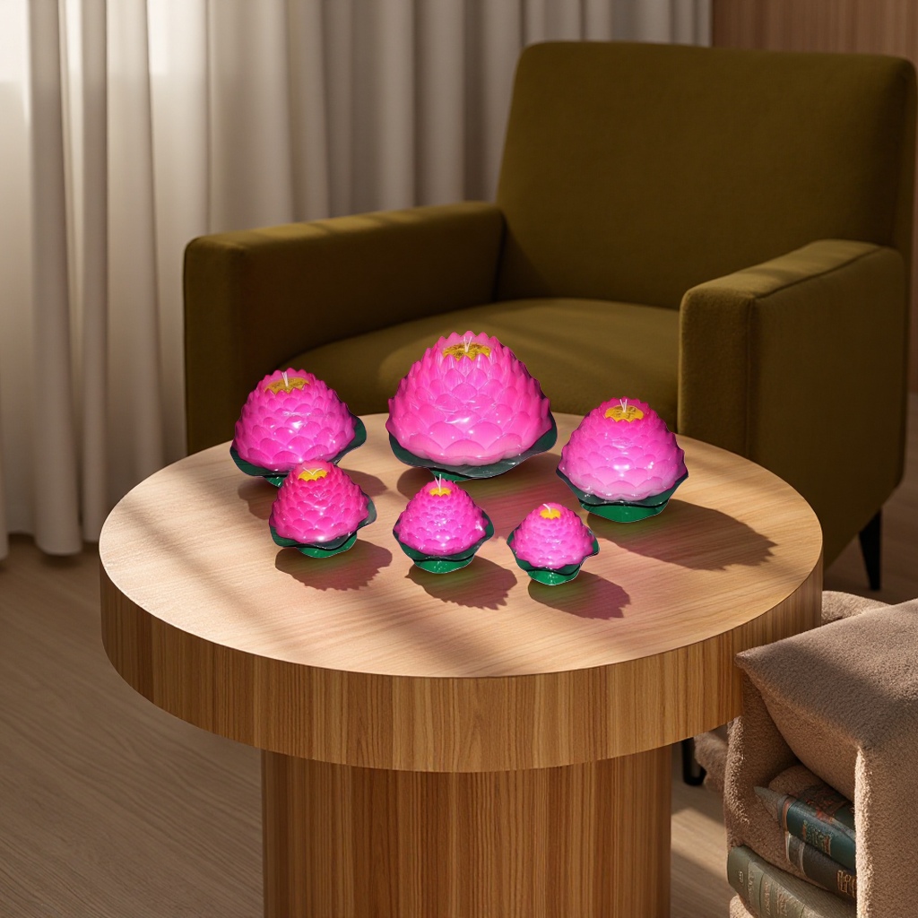Pink lotuse-shaped scented candles, elegant and romantic home decorations, religious items, couplets, Spring Festival couplets, small lantern accessories Specification image