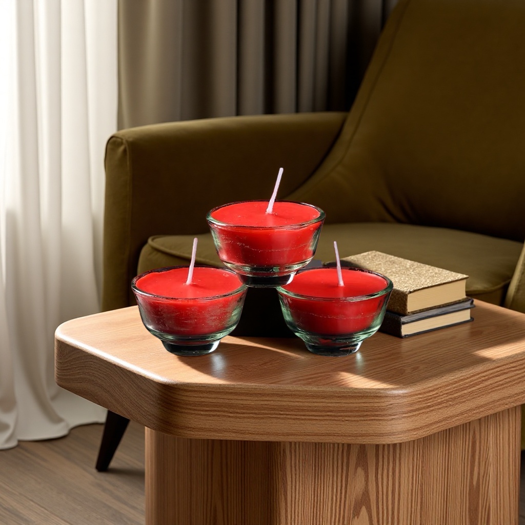 Red candles in glass cups and red candle gift boxes Specification image