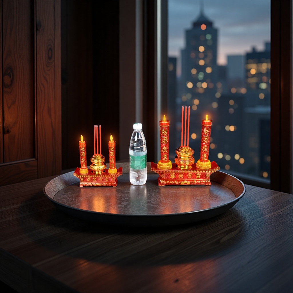 Red candlestick, candle and incense burner set for home decoration Application Scenario