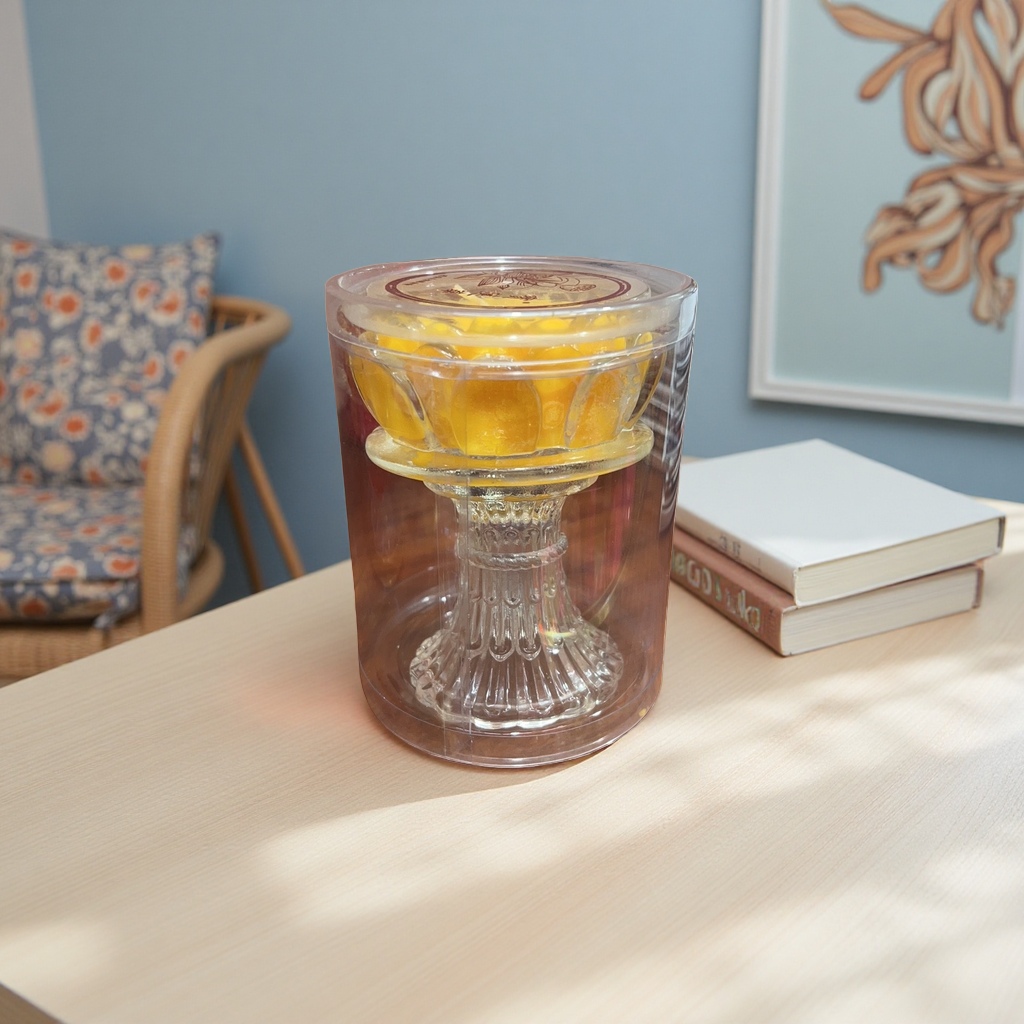 Red jelly-like transparent glass cup, yellow jelly-like transparent glass cup