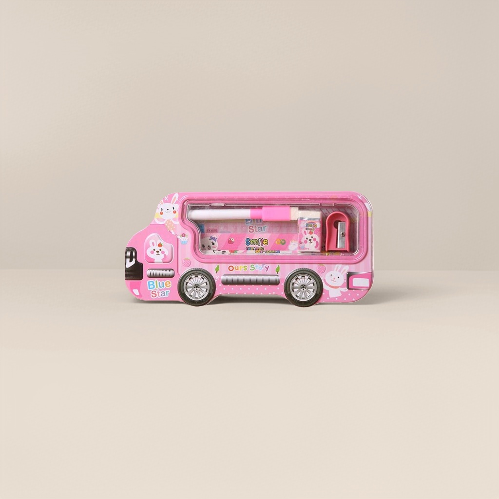 Pink bus-shaped stationery box, a cute schoolbag storage box for students Application Scenario