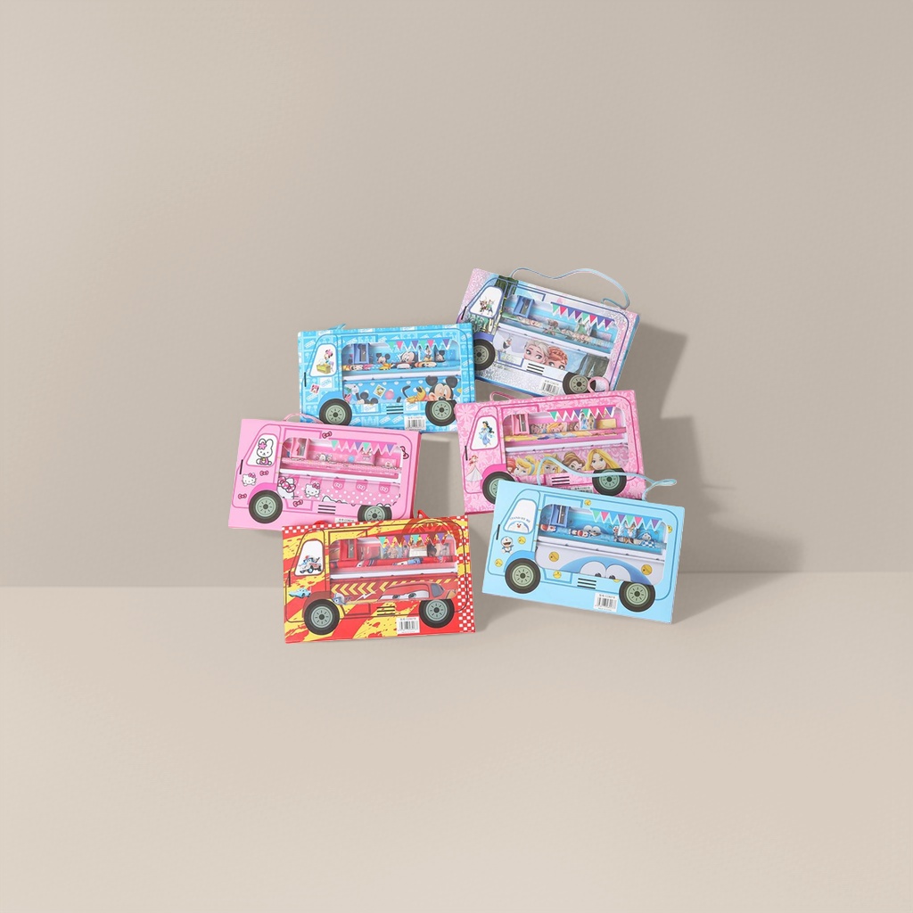 Six cartoon-themed truck-shaped stationery boxes and student supplies storage boxes with multi-functional designs