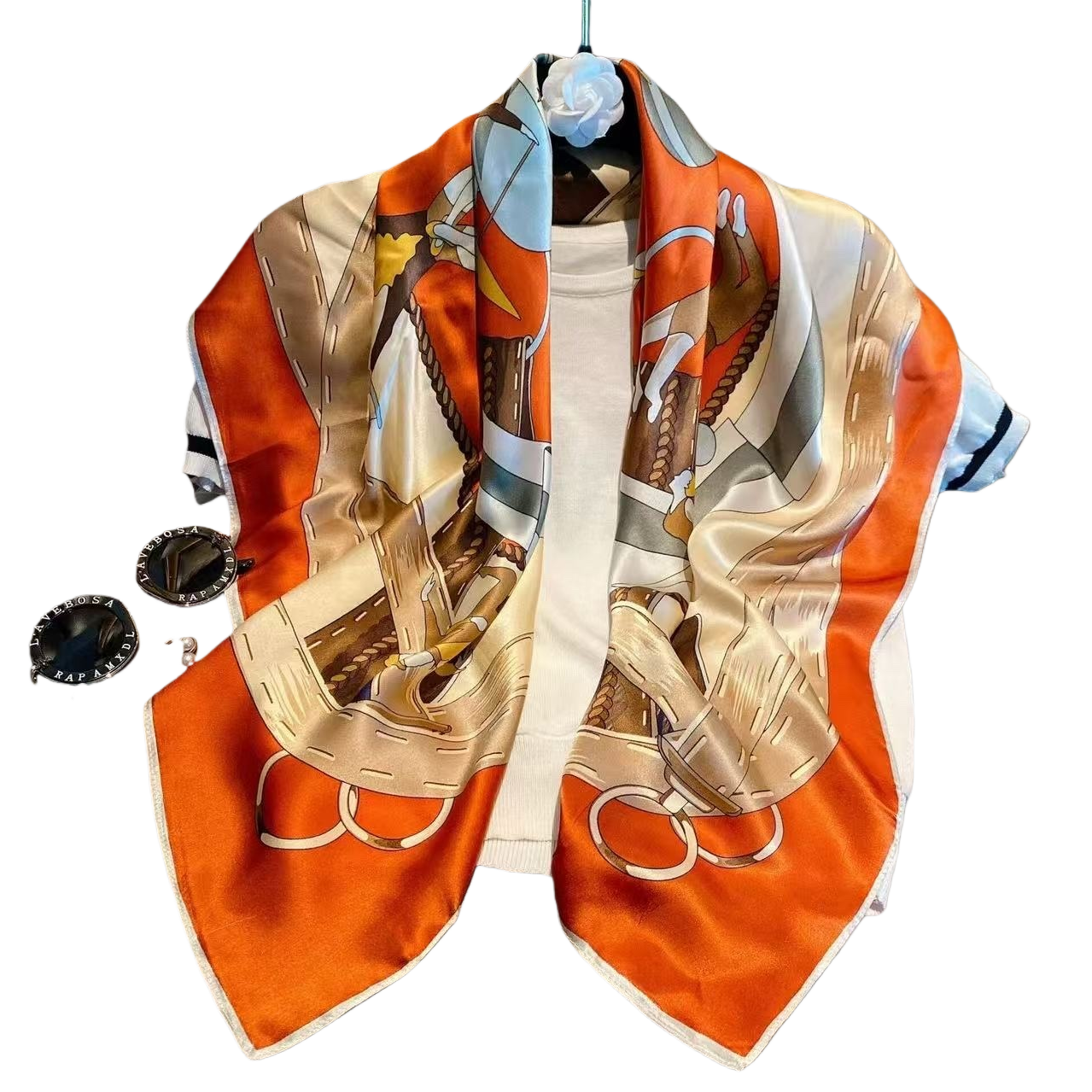 Silk scarves are elegant ladies' silk square scarves. They are fashionable and versatile scarves for spring and summer Item Picture