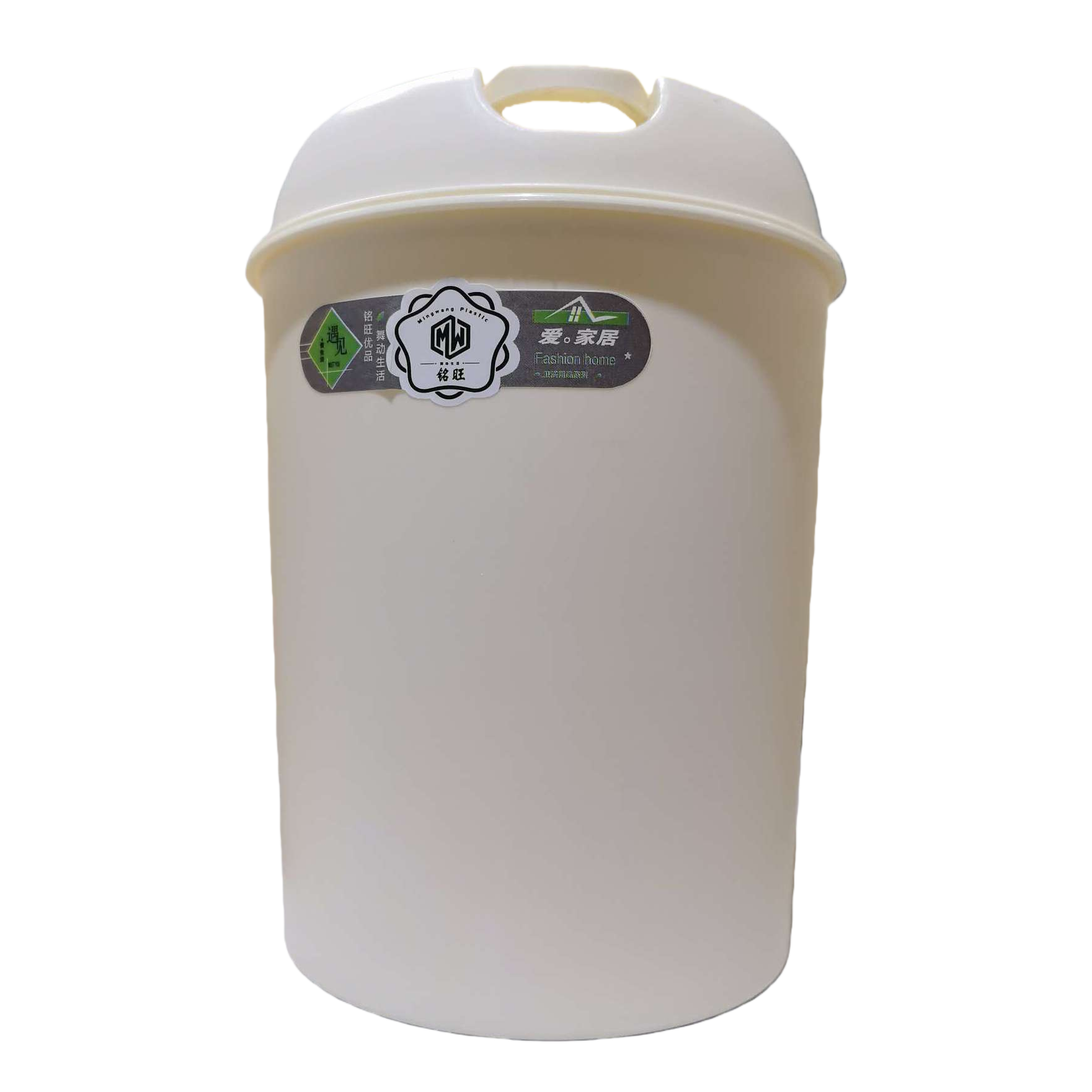 Beige plastic trash can, large-capacity household trash can with lid, household garbage basket Item Picture