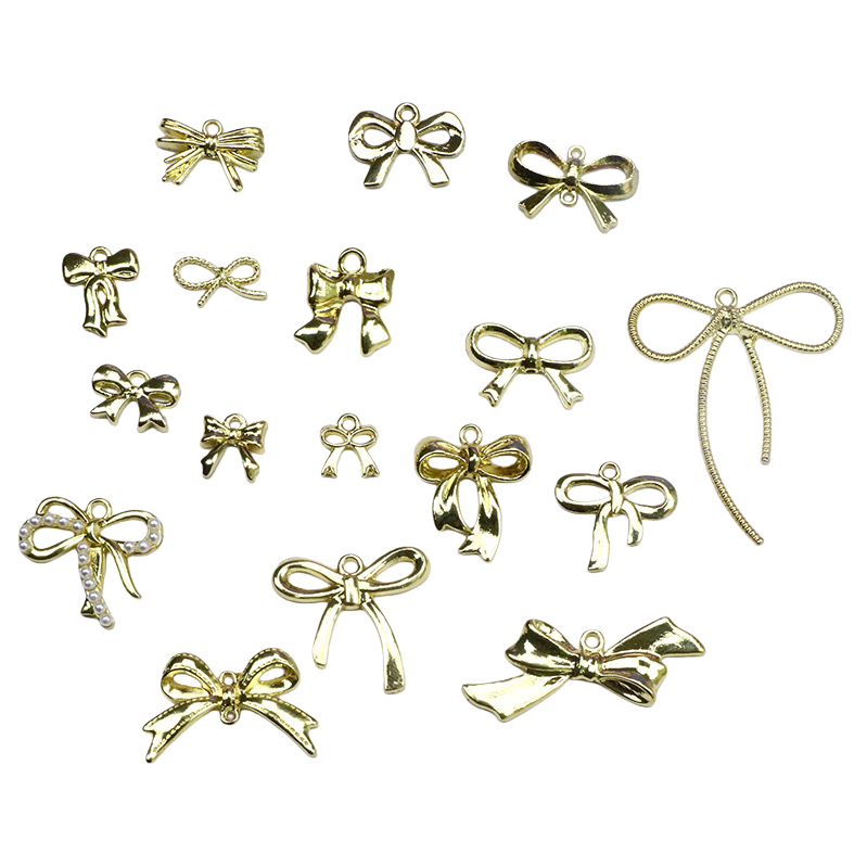 A collection of retro golden bow double and single through-hole pendants, DIY jewelry accessories, and handcrafted materials Item Picture