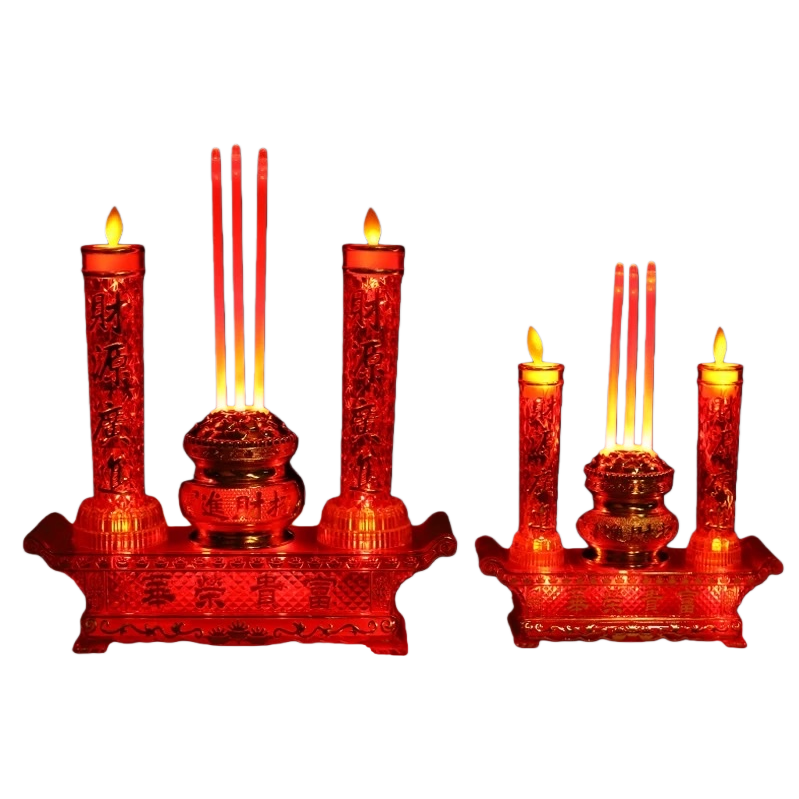 Red candlestick, candle and incense burner set for home decoration Item Picture