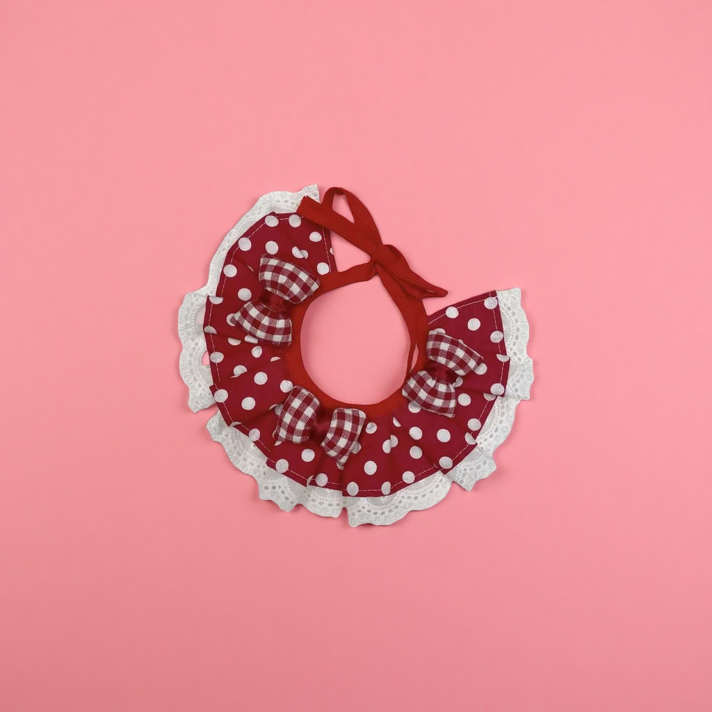 Red polka dot lace edge pet scarf, cute and fashionable pet collar, anti-fall details Picture