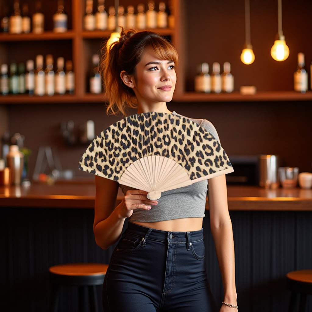 Leopard print pattern folding fan, women's retro court fan, portable storage fan Specification image
