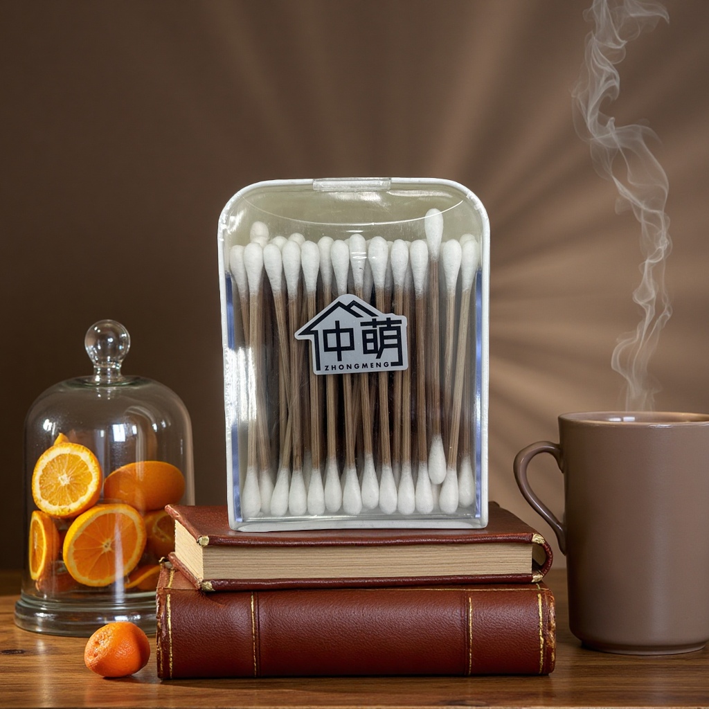 Cotton swab + transparent plastic box details Picture