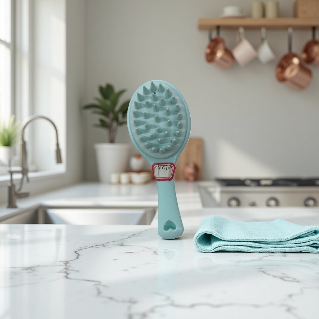 The light blue massage comb is a perfect tool for unblocking the scalp, massage and hair care