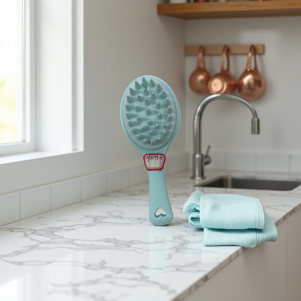 The light blue massage comb is a perfect tool for unblocking the scalp, massage and hair care Specification image