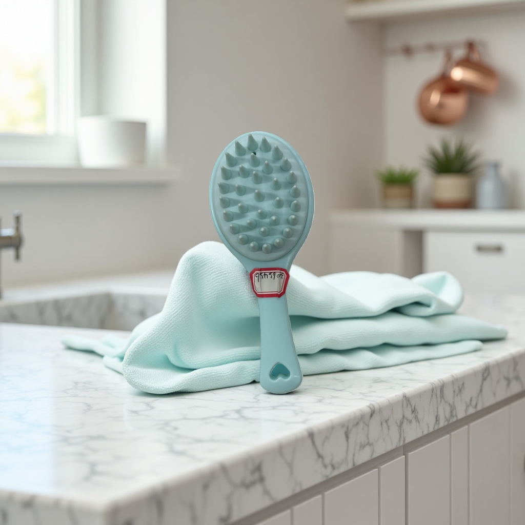 The light blue massage comb is a perfect tool for unblocking the scalp, massage and hair care details Picture