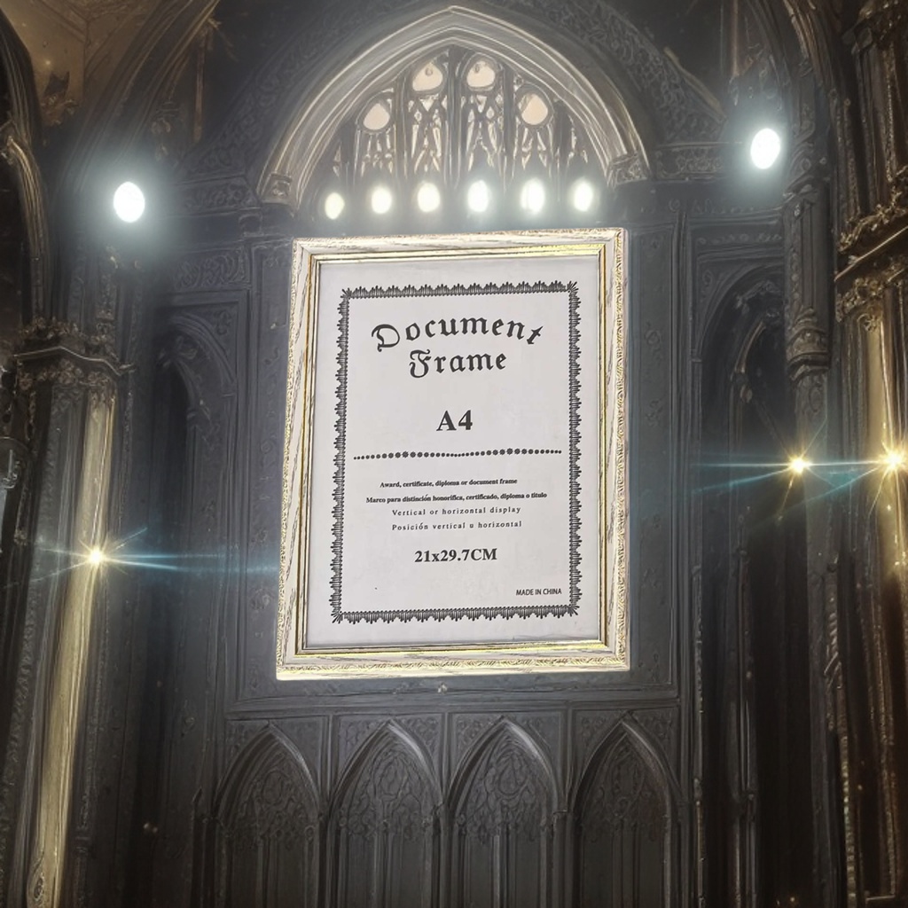 A white border with golden decoration A4 document frame, certificate and award file display box Application Scenario