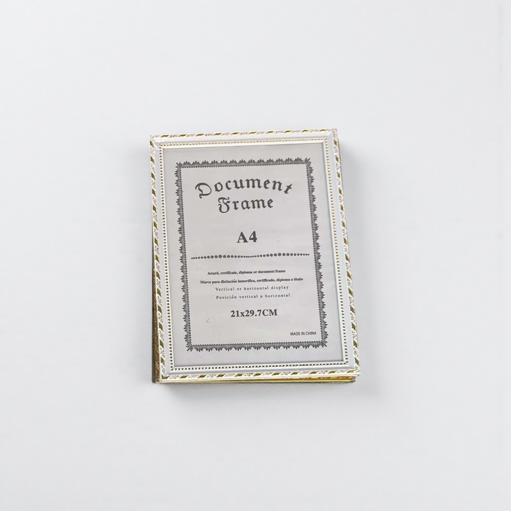 A white border with golden decoration A4 document frame, certificate and award file display box