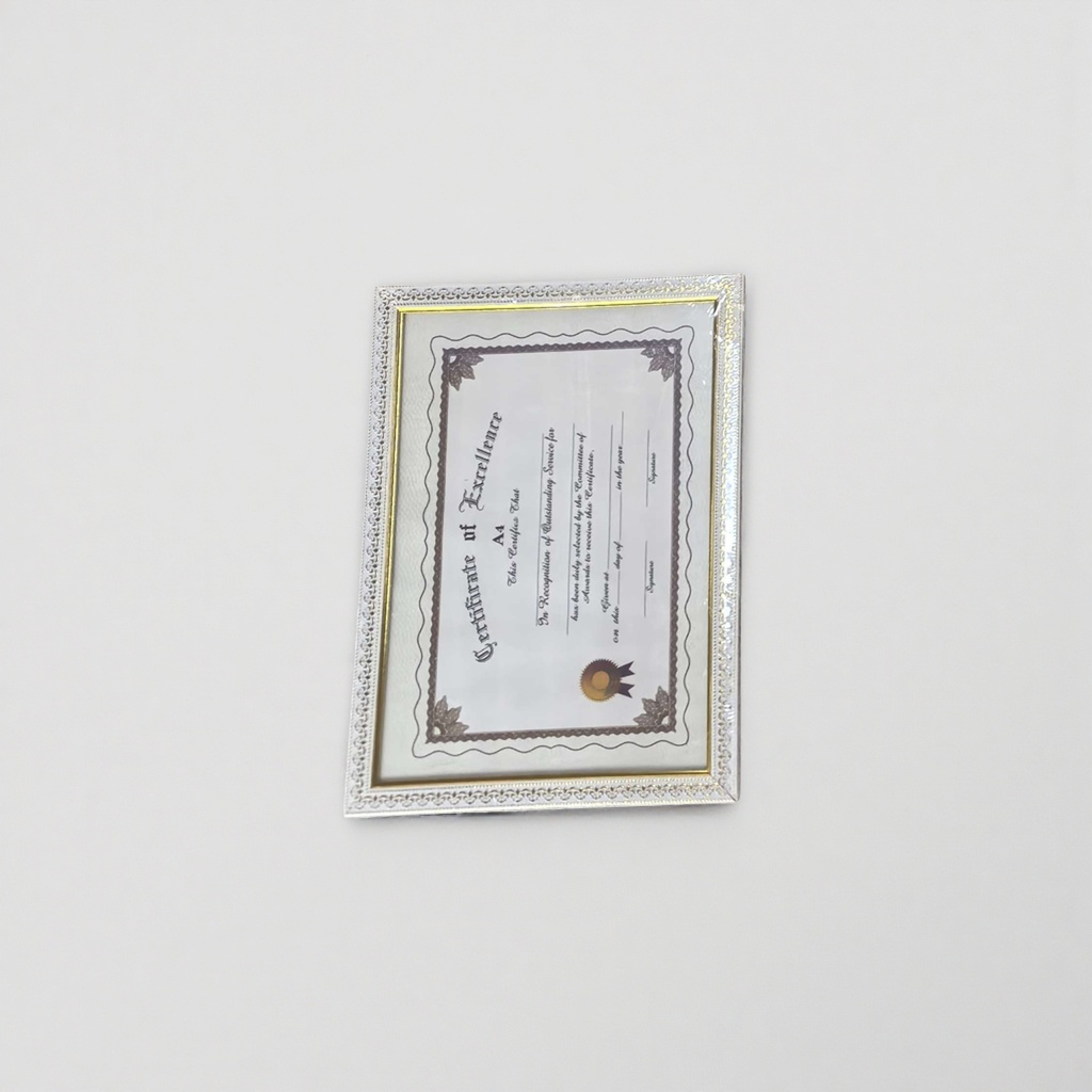 A white border with golden decoration A4 document frame, certificate and award file display box Specification image