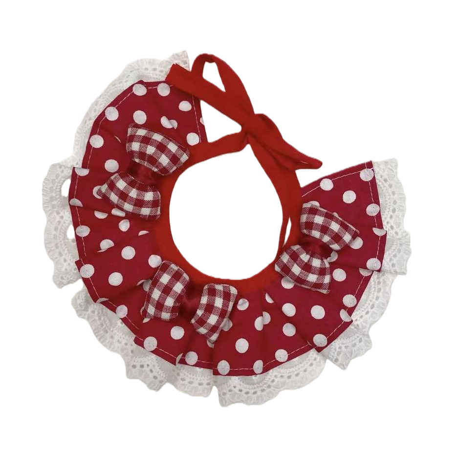 Red polka dot lace edge pet scarf, cute and fashionable pet collar, anti-fall Item Picture