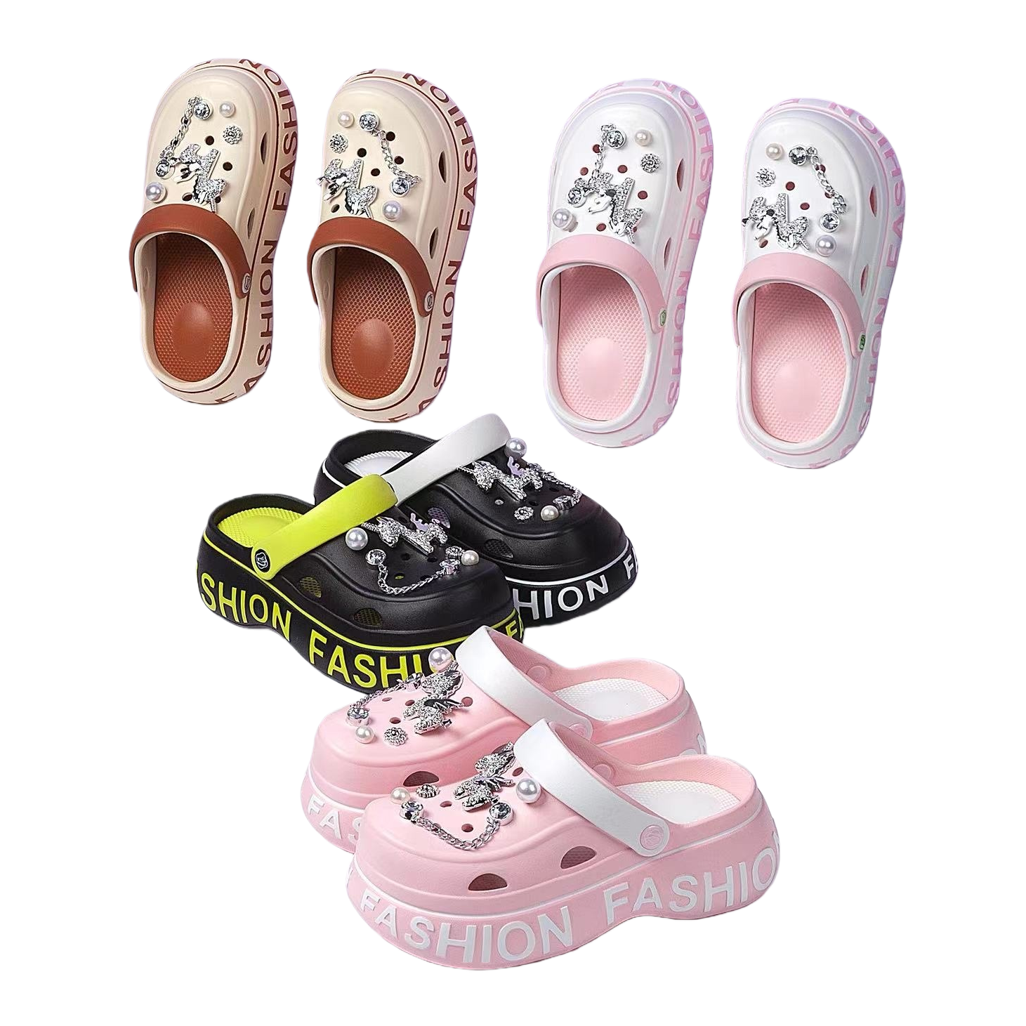 凉鞋/凉鞋青少年女/Highheels/洞洞鞋女夏季带链条/凉鞋女气质白底实物图