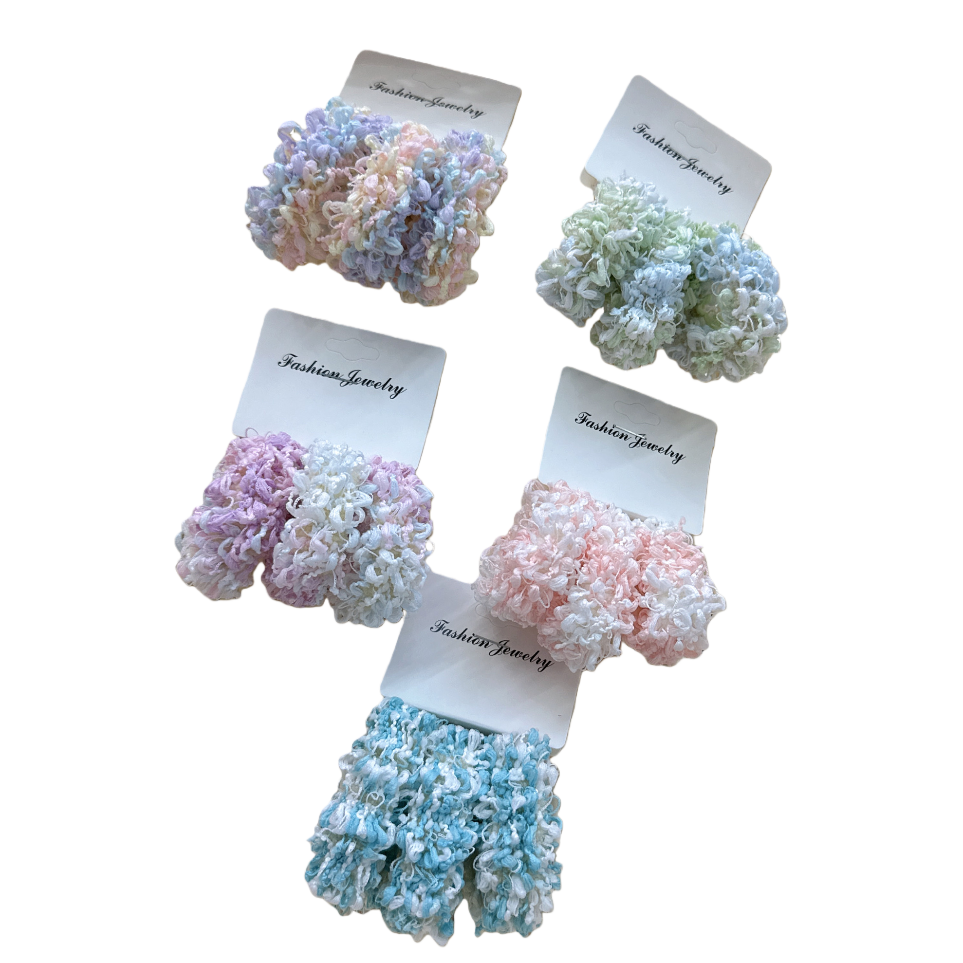 彩色毛绒发圈，主体白底实物图