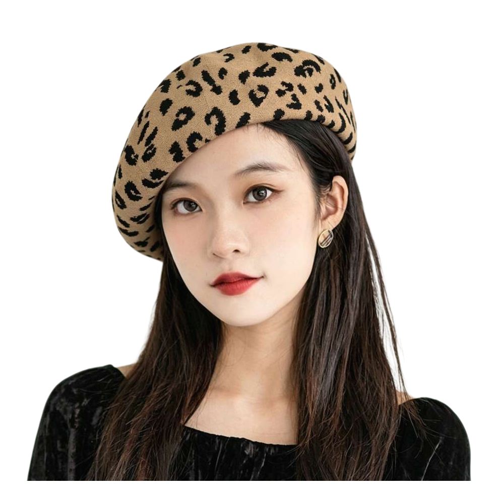 Leopard print beret, a fashionable women's hat, is a thick and warm hat for autumn and winter Item Picture