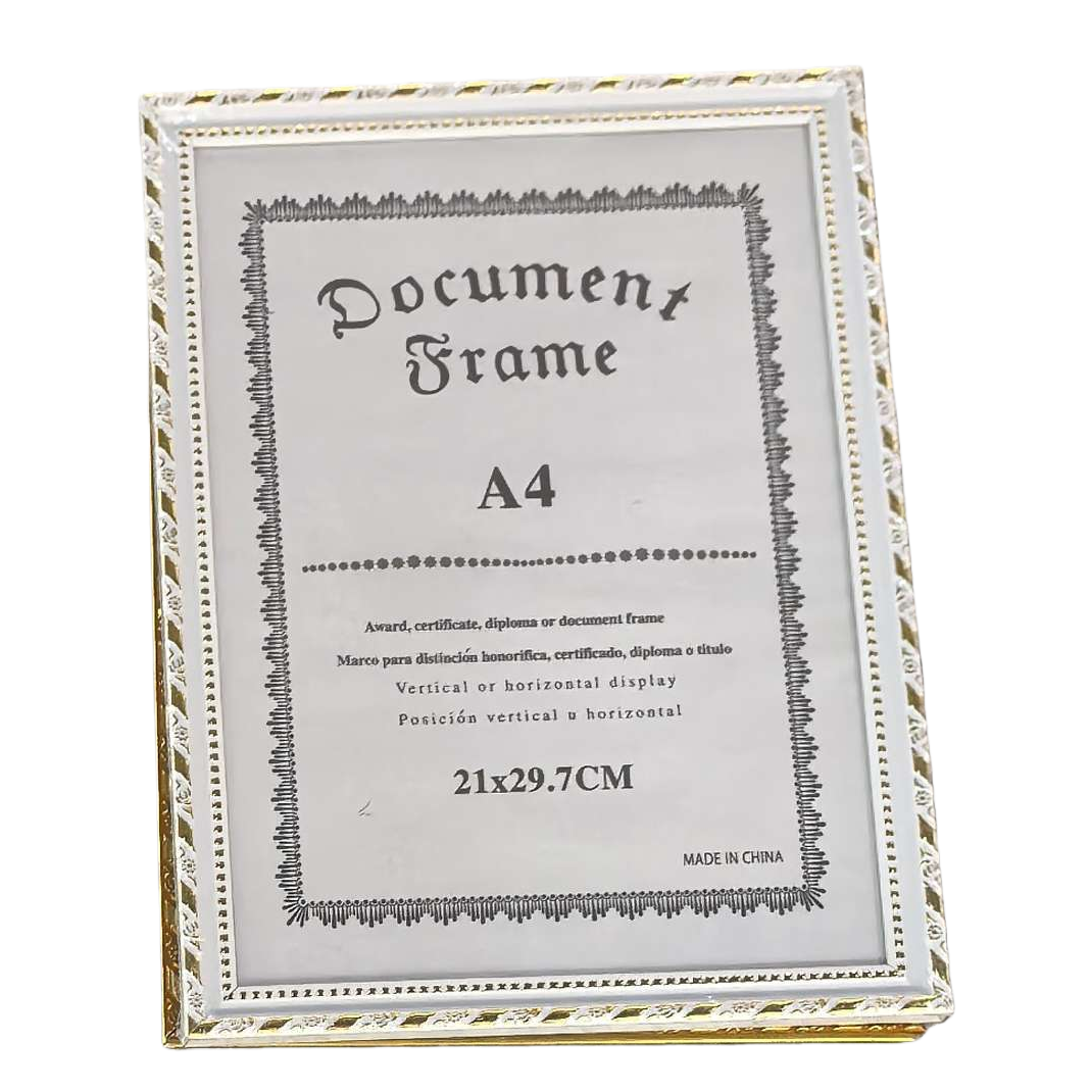 A white border with golden decoration A4 document frame, certificate and award file display box Item Picture