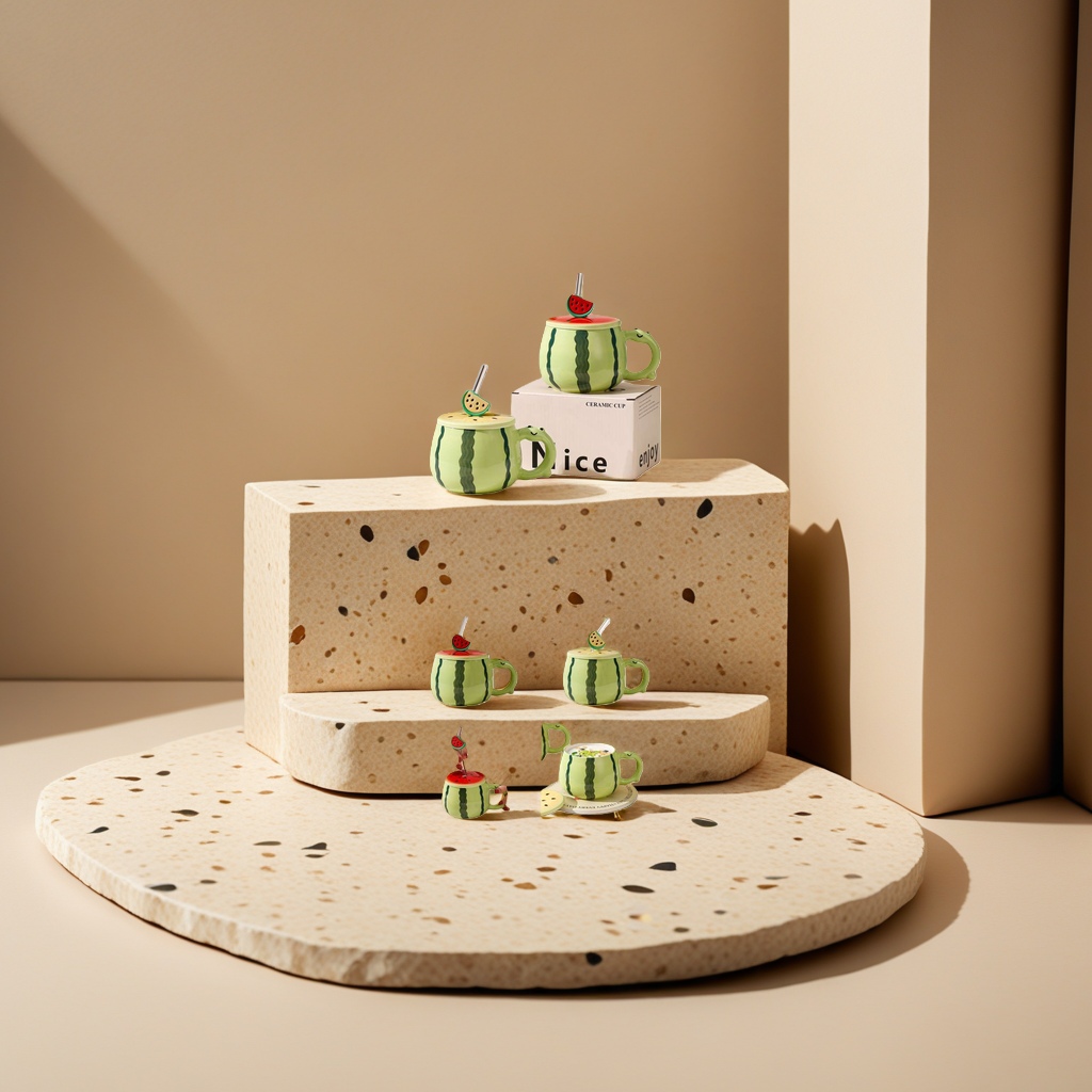 Cute watermelon ceramic cup, fresh water cup, portable anti-scald lid ceramic cup Specification image
