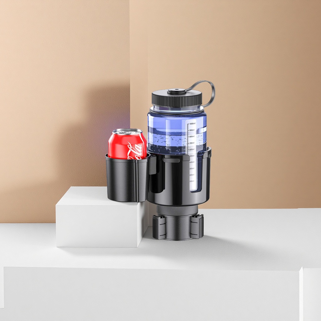 黑色双杯架饮料杯架可调节夹子水瓶易拉罐放置装置带测量刻度