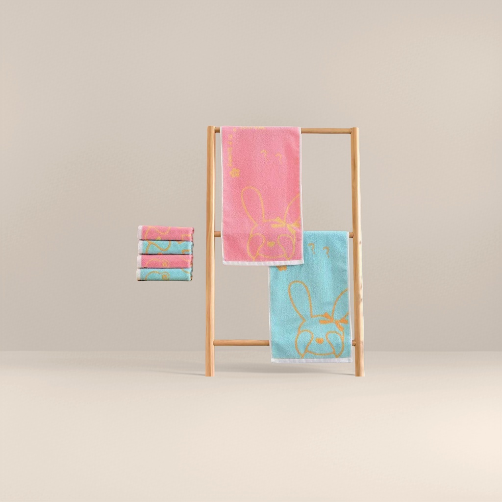 Pink and blue rabbit pattern towel, soft and absorbent microfiber face towel Application Scenario