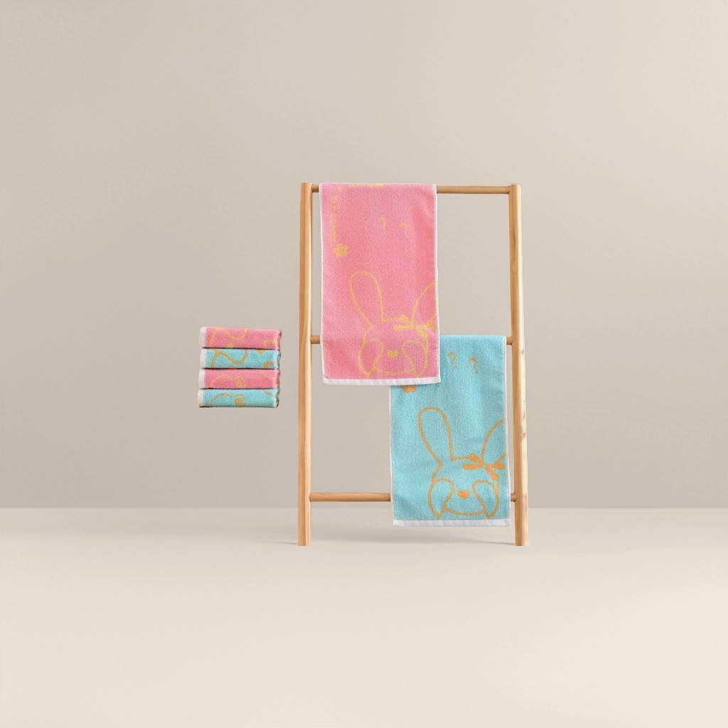 Pink and blue rabbit pattern towel, soft and absorbent microfiber face towel Specification image