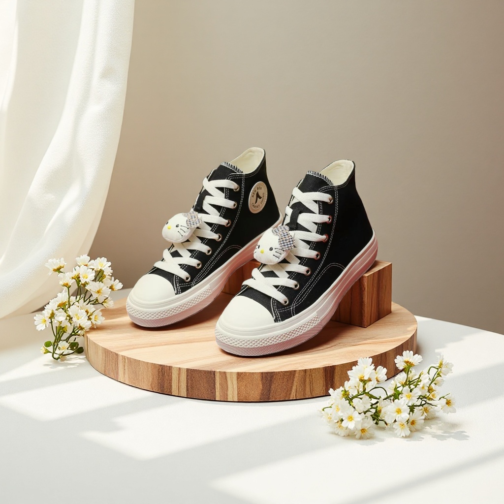 Black high-top canvas casual sports shoes for men, thickened, wear-resistant and anti-slip design, trendy and versatile details Picture