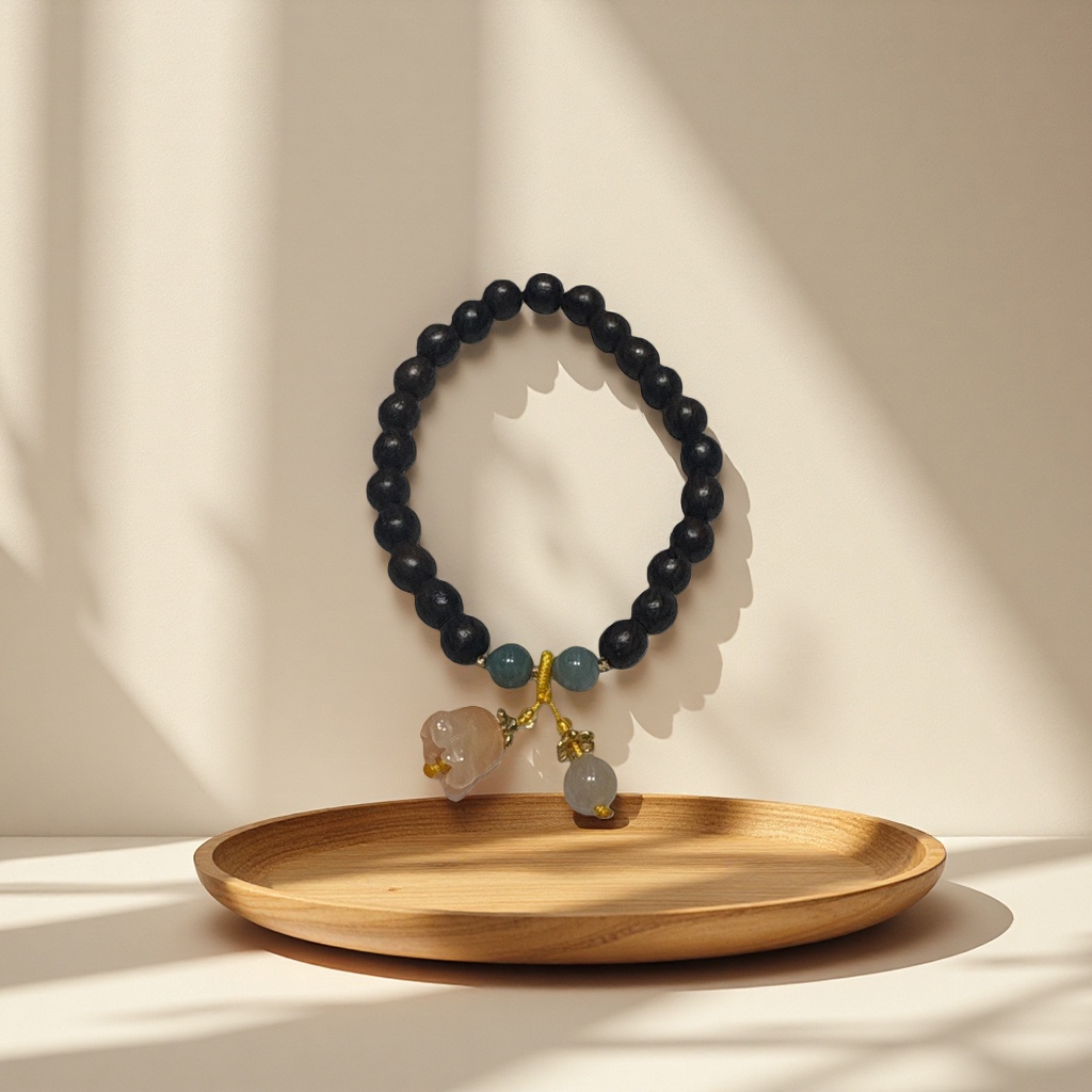 Black bead bracelet, green and pink pendant, simple and fashionable accessories