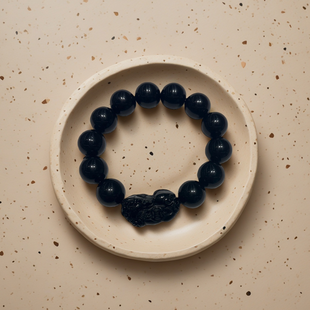 Black bead bracelet, a fashionable and simple women's bracelet details Picture