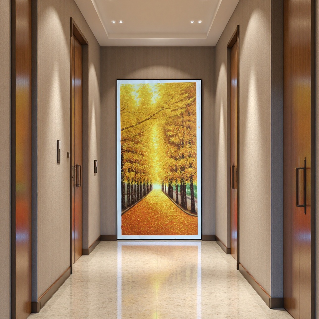 秋日油画 秋天林荫道风景画 100x80cm 油彩绘画装裱画框