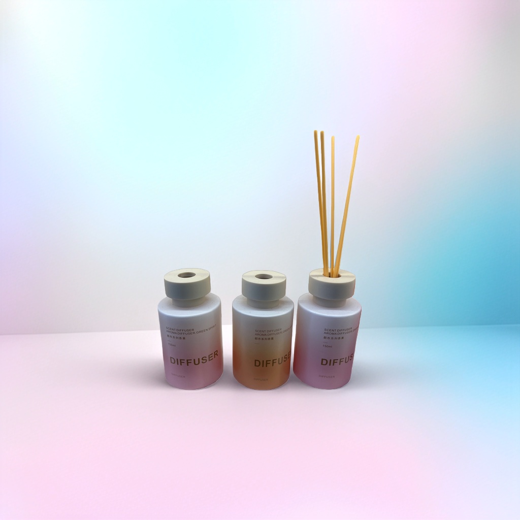 三瓶渐变色香薰扩散器DIFFUSER木质扩散棒包装盒装饰品