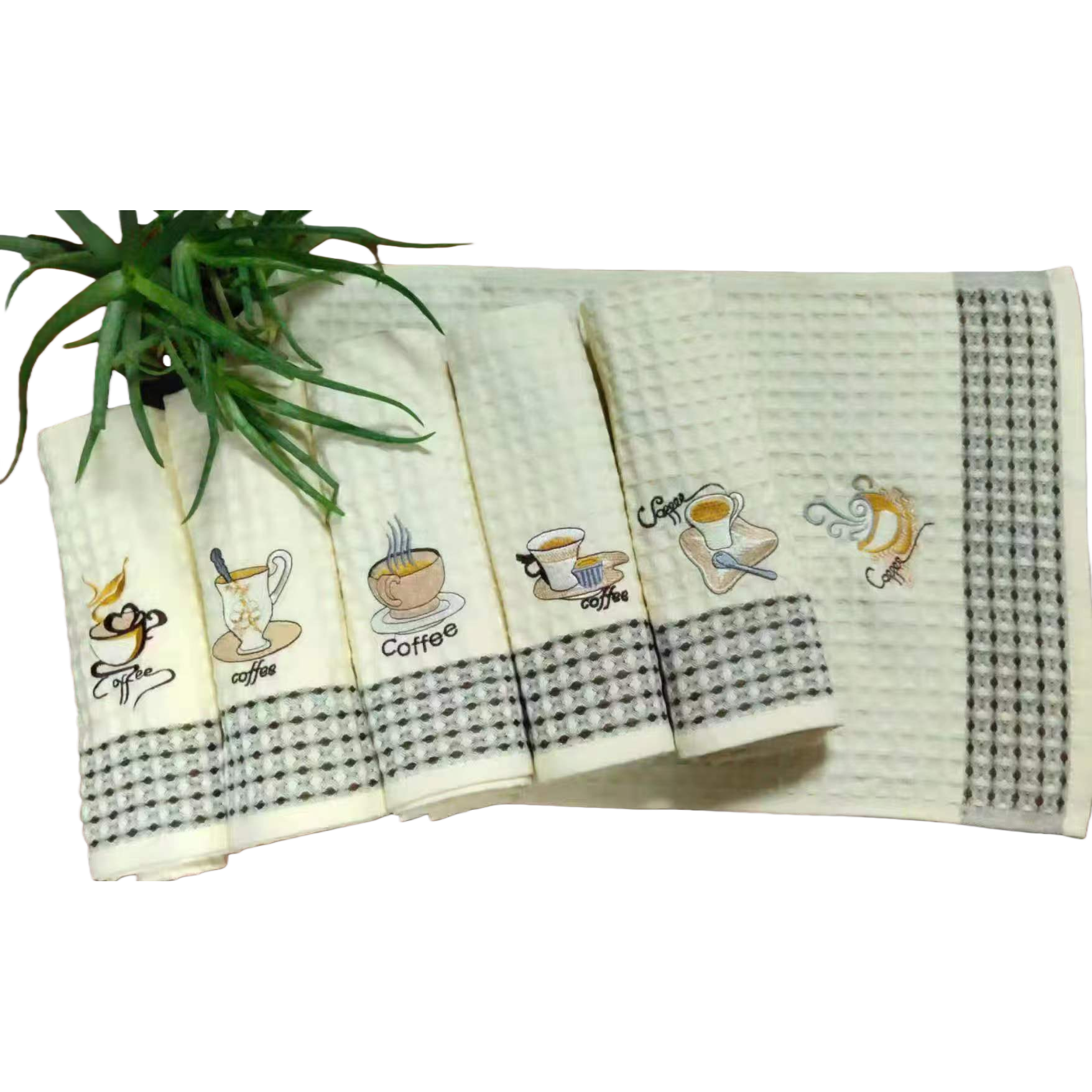 Coffee-themed towels are soft, absorbent and quick-drying for home use in bathrooms and kitchens Item Picture