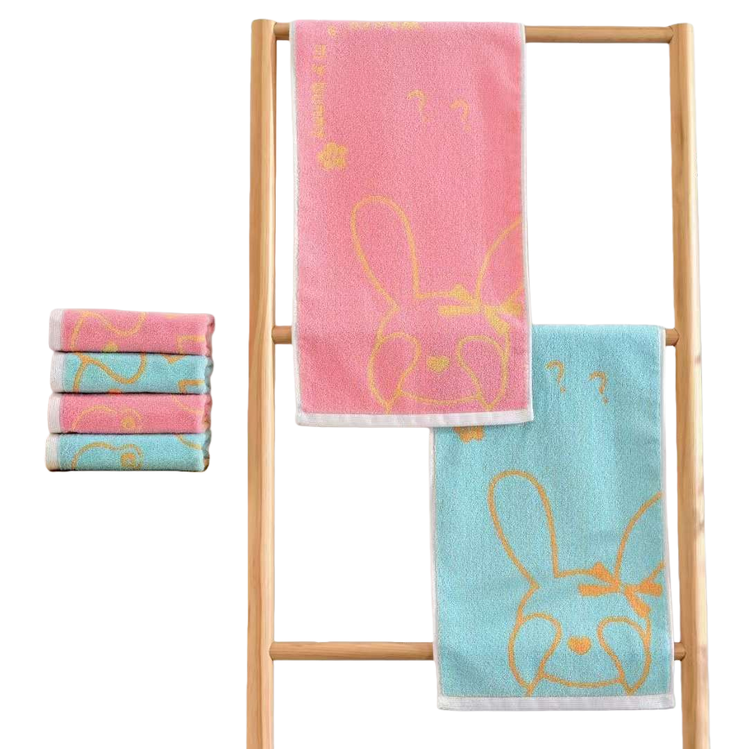 Pink and blue rabbit pattern towel, soft and absorbent microfiber face towel Item Picture