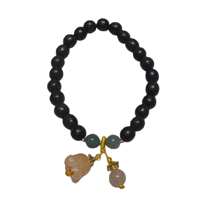 Black bead bracelet, green and pink pendant, simple and fashionable accessories Item Picture