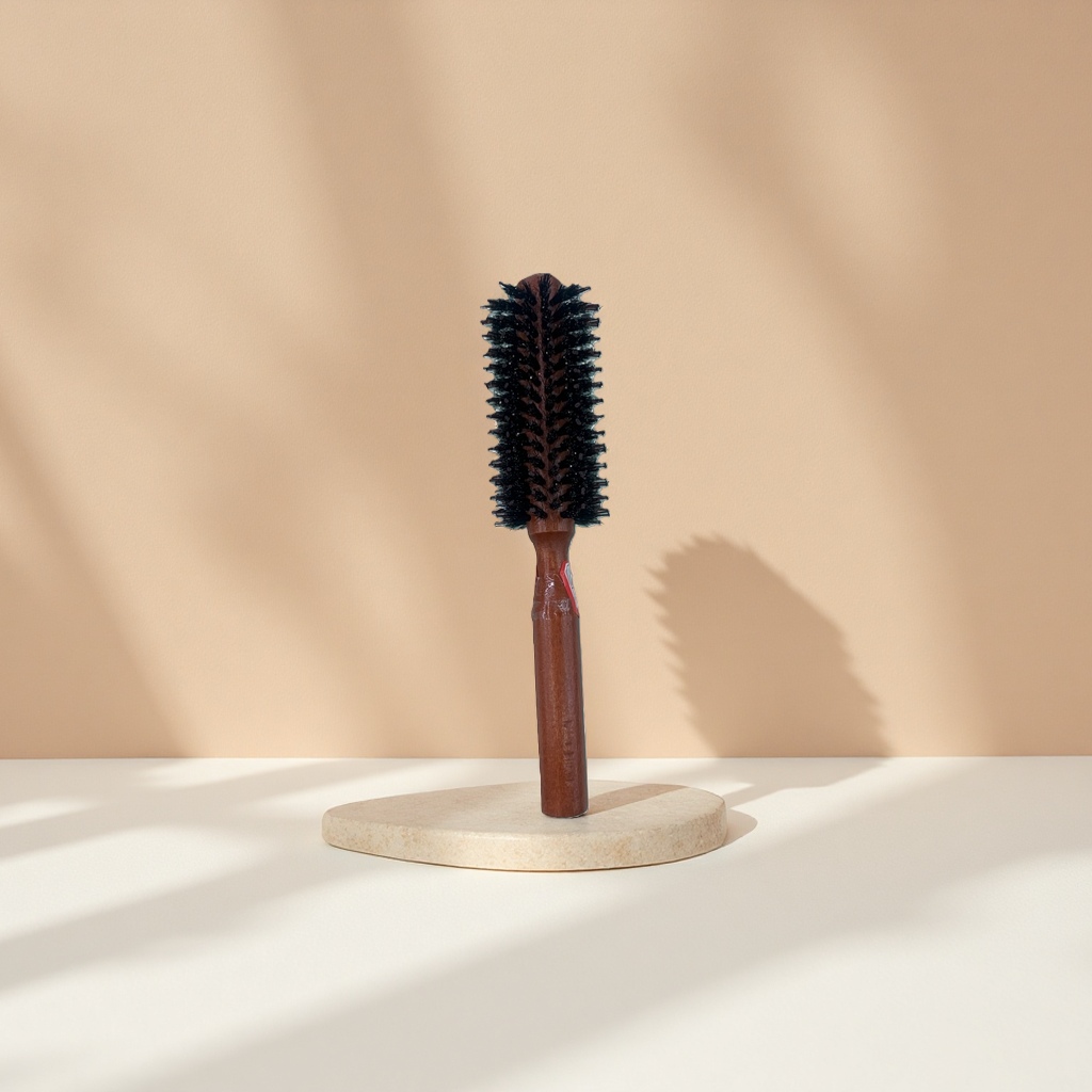 The wooden handle round curly hair comb has a soft and smooth styling and is anti-static