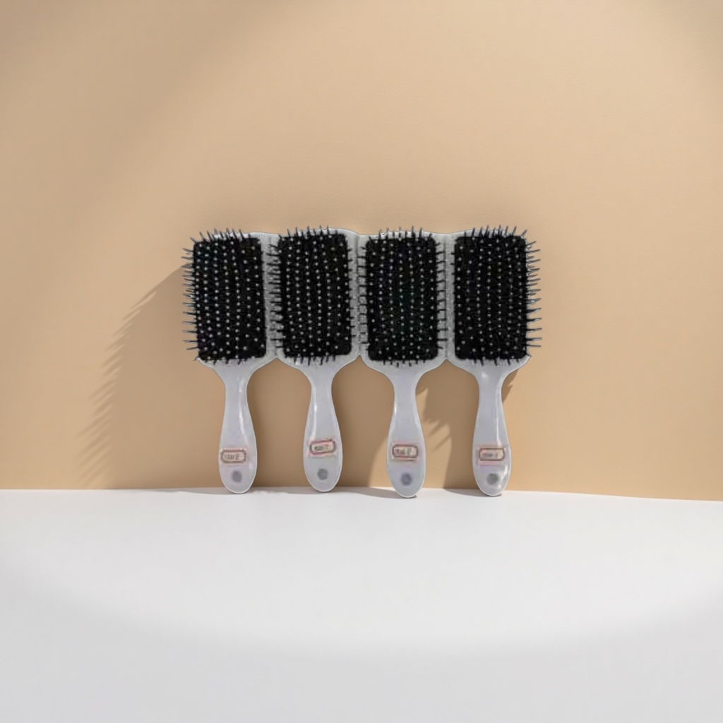 Four combs with black teeth and white handles details Picture
