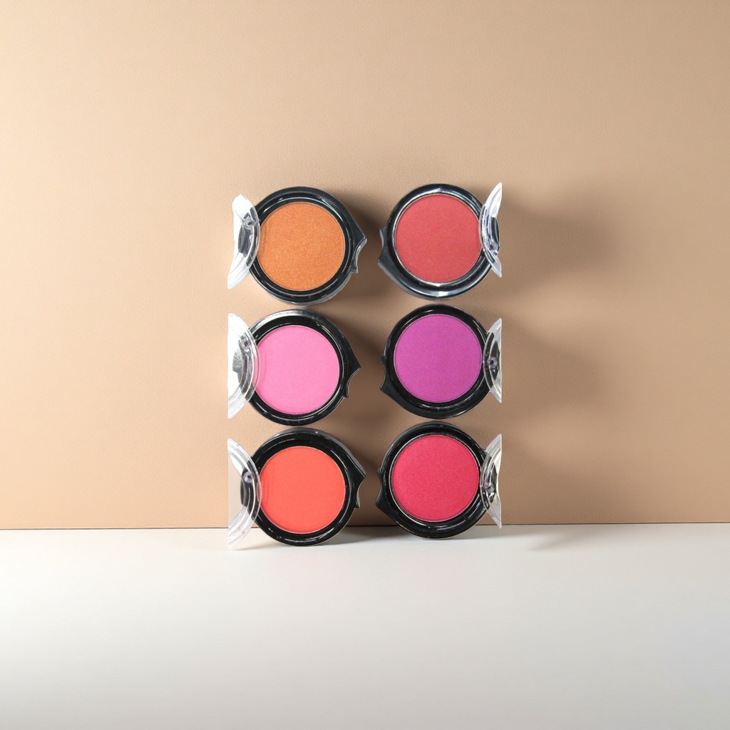 The colorful blush palette features six different shades of blush products Specification image
