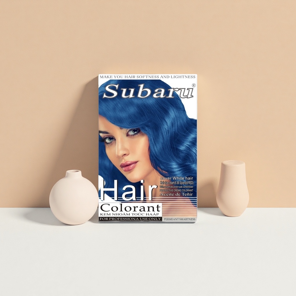 蓝色女性头发Subaru染发剂包装盒持久显色柔顺护发