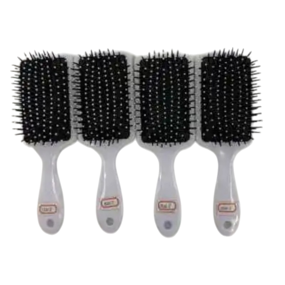 Four combs with black teeth and white handles Item Picture