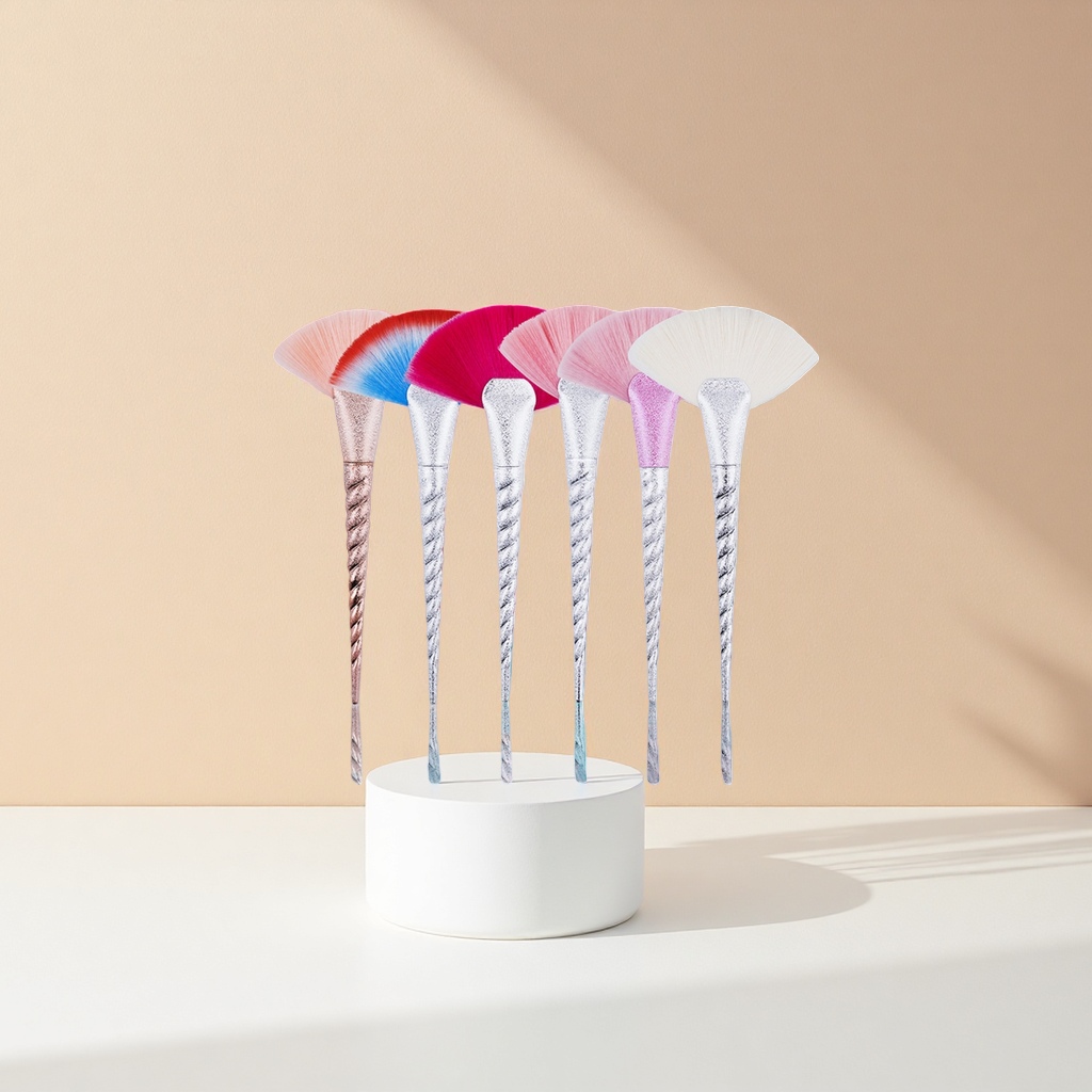 Colorful fan-shaped makeup brush set, professional beauty tools, exquisite brush heads, soft and fluffy, multi-functional makeup brushes details Picture