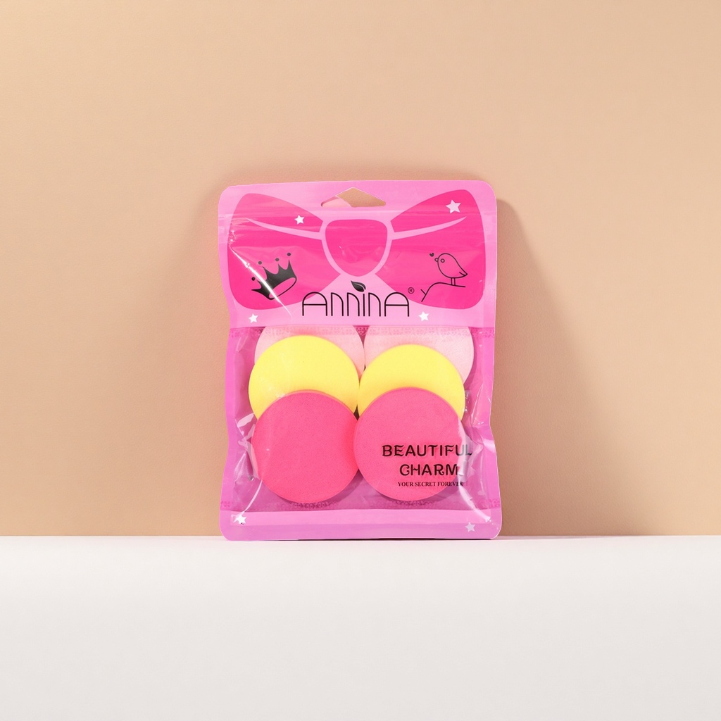ANNINA Pink packaging Makeup sponge set of four pieces, round, two yellow and two pink BEAUTIFUL CHARM Application Scenario