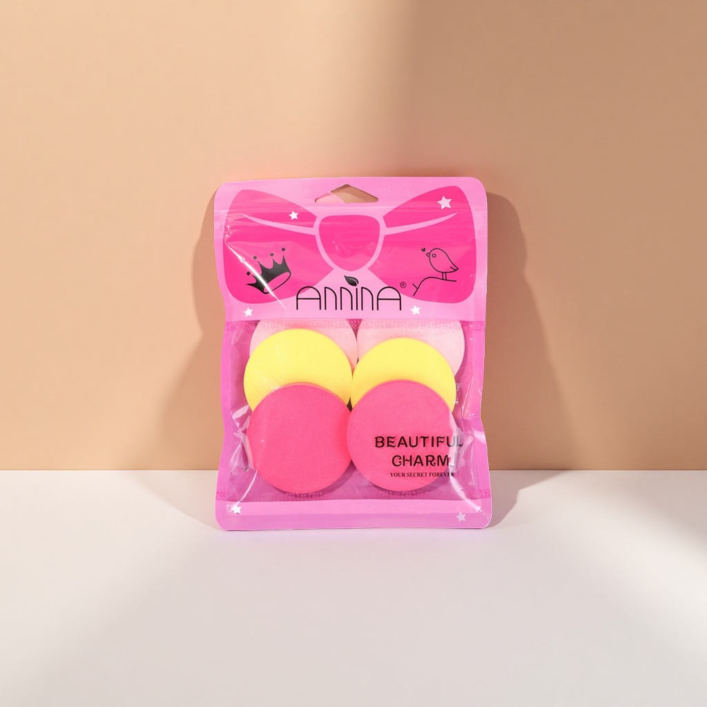 ANNINA Pink packaging Makeup sponge set of four pieces, round, two yellow and two pink BEAUTIFUL CHARM details Picture