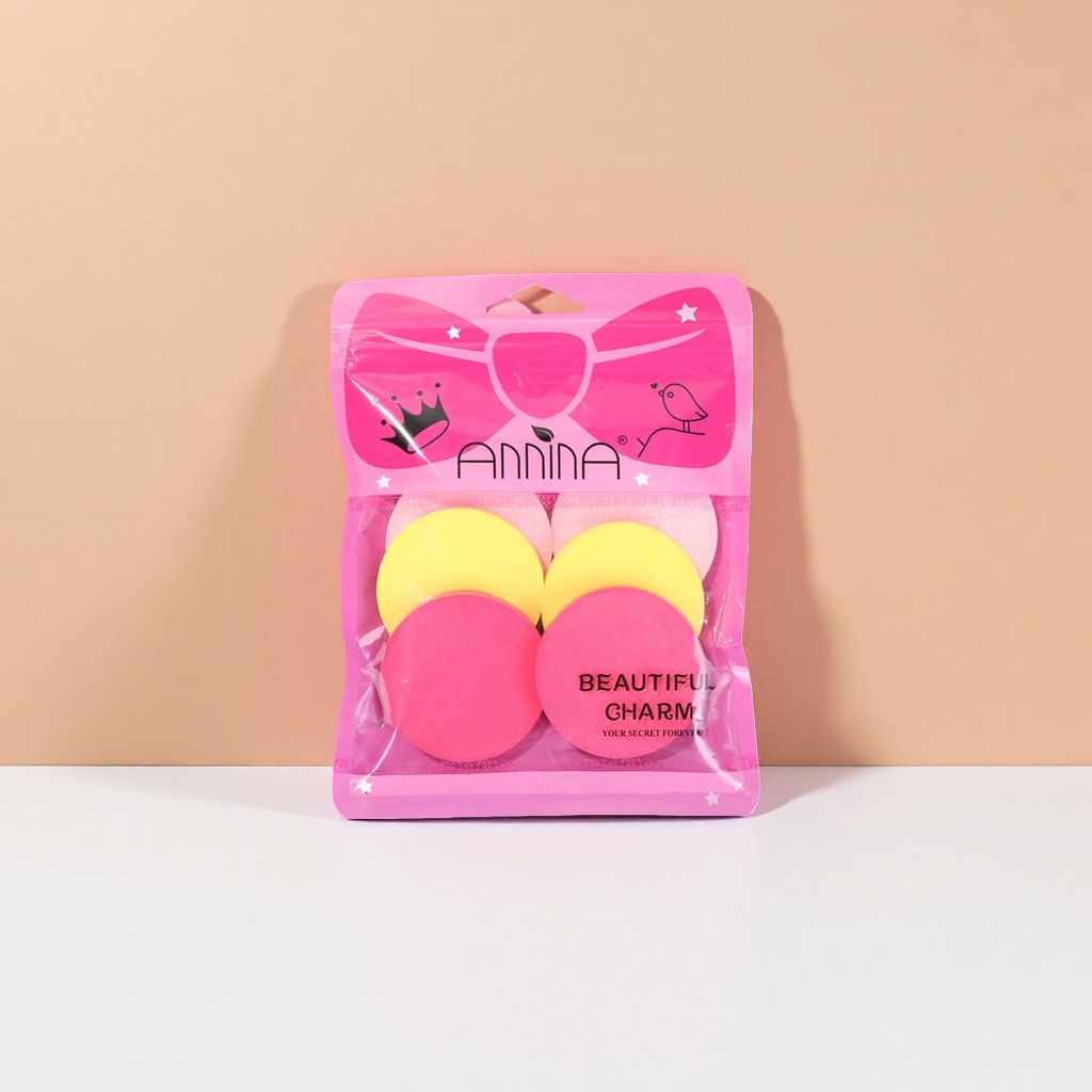 ANNINA Pink packaging Makeup sponge set of four pieces, round, two yellow and two pink BEAUTIFUL CHARM